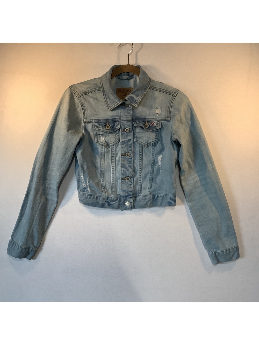 Hollister Light Blue Distressed Denim Jacket Size Small